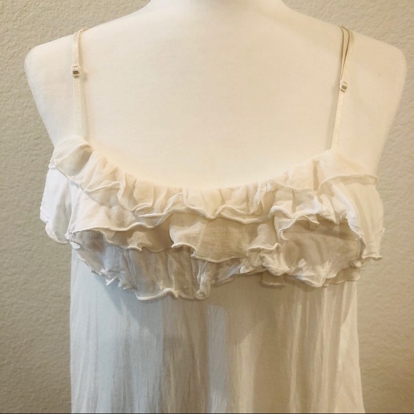 Twentyone white trimmed ruffled adjustable spaghetti straps tank top size large - Picture 10 of 13